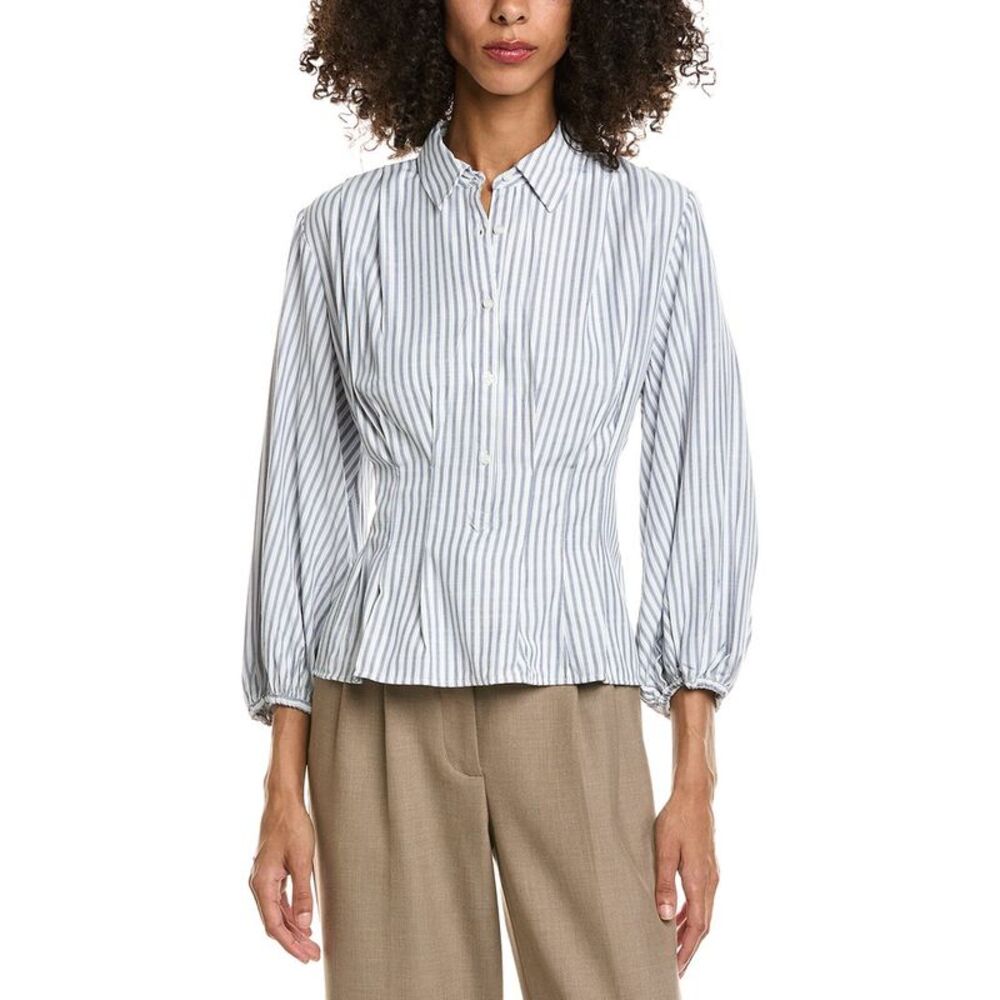 Max Studio Womens  3/4 Sleeve Pleat Front Blouse, White